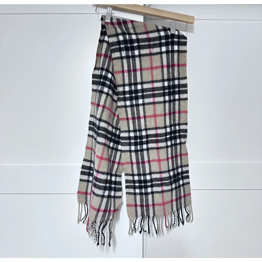 James Pringle Weavers Unisex Camel Thomson 100% Wool Plaid Tartan Fringe Scarf